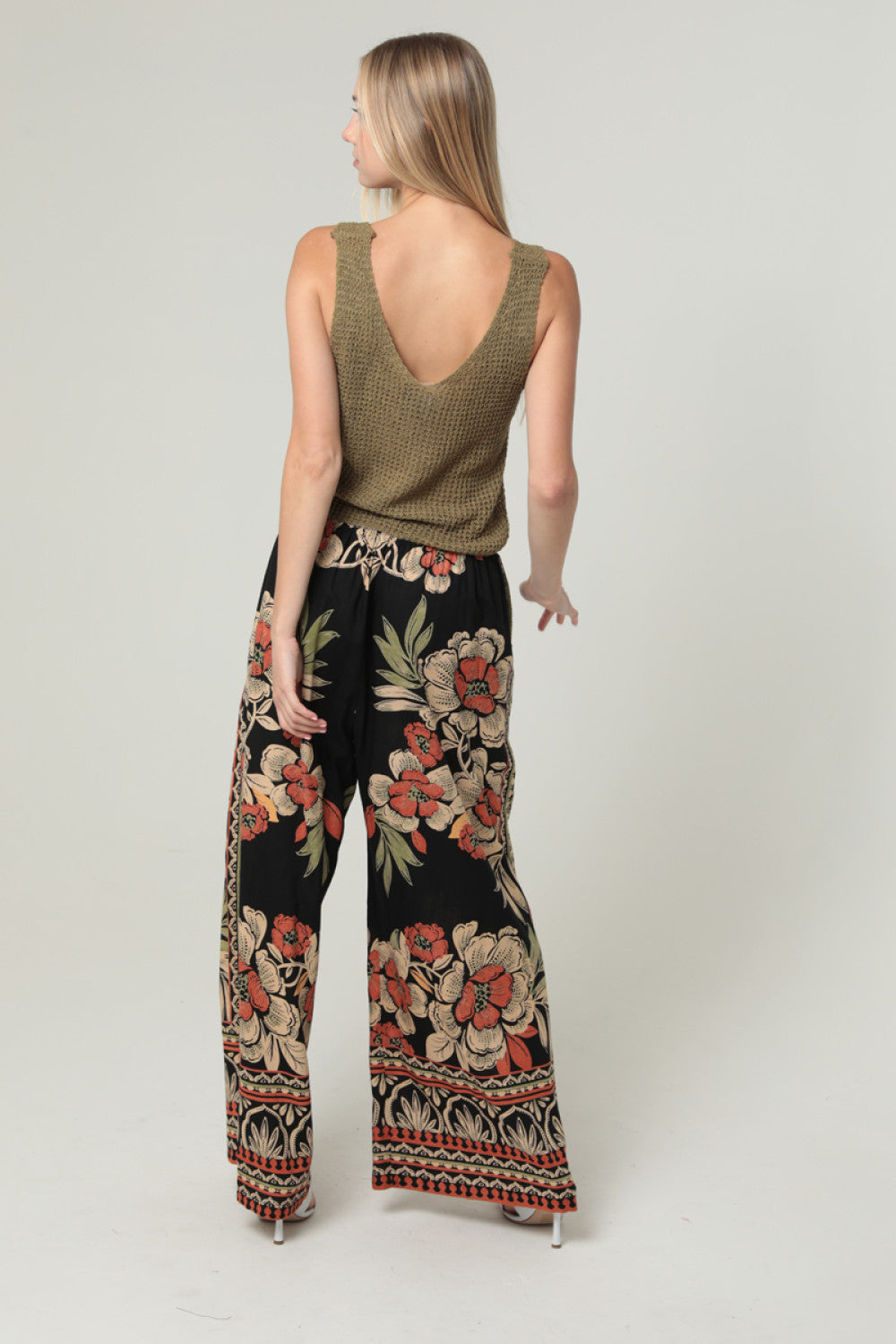 Wide Leg Pants With Self Tie