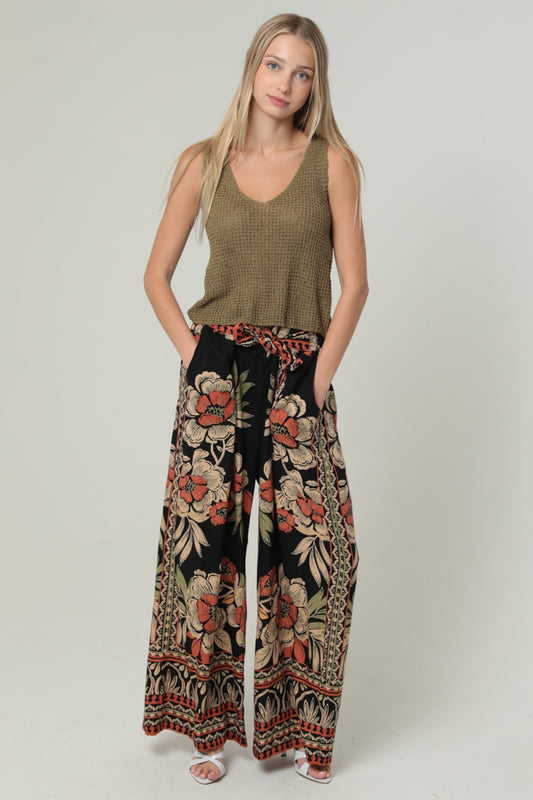 Wide Leg Pants With Self Tie