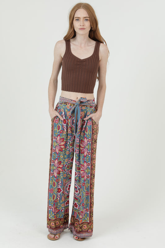 Wide Leg Pants W/ Self Tie