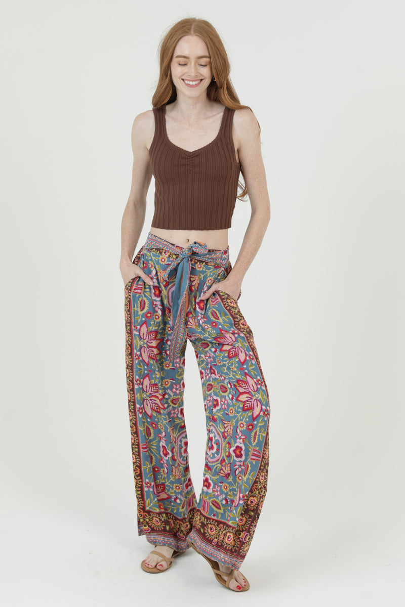 Wide Leg Pants W/ Self Tie