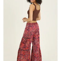 Wide Leg Printed Pants With Lace Inserts