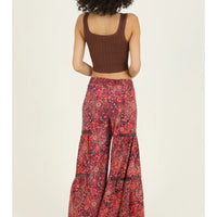 Wide Leg Printed Pants With Lace Inserts