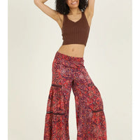 Wide Leg Printed Pants With Lace Inserts