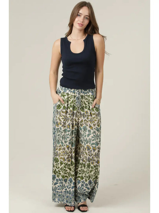 Printed Wide Leg Pants with Elastic Waist