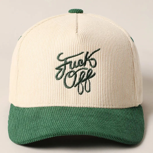Green Fuck Off Corduroy Trucker Baseball Cap