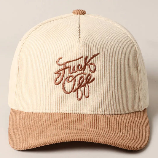 Beige Fuck Off Corduroy Trucker Baseball Cap