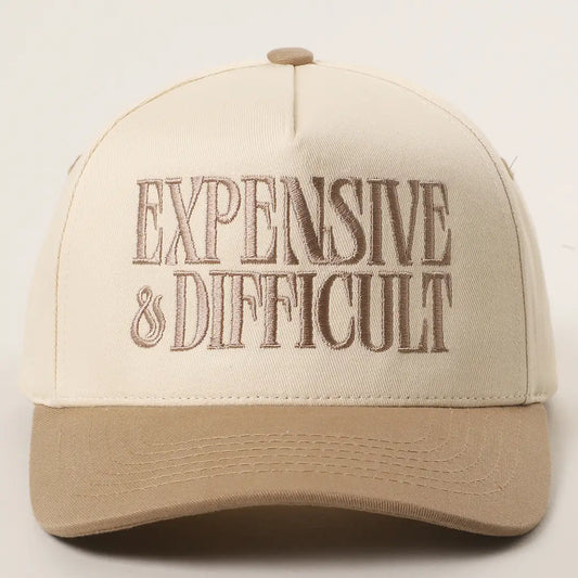 Beige Expensive And Difficult Embroidered Trucker Hat