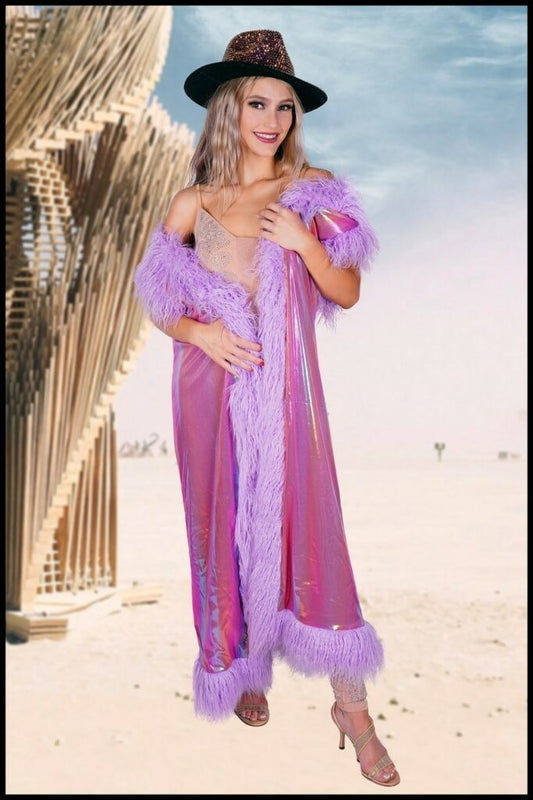 Long Jacket Fur Trim No Sleeves
