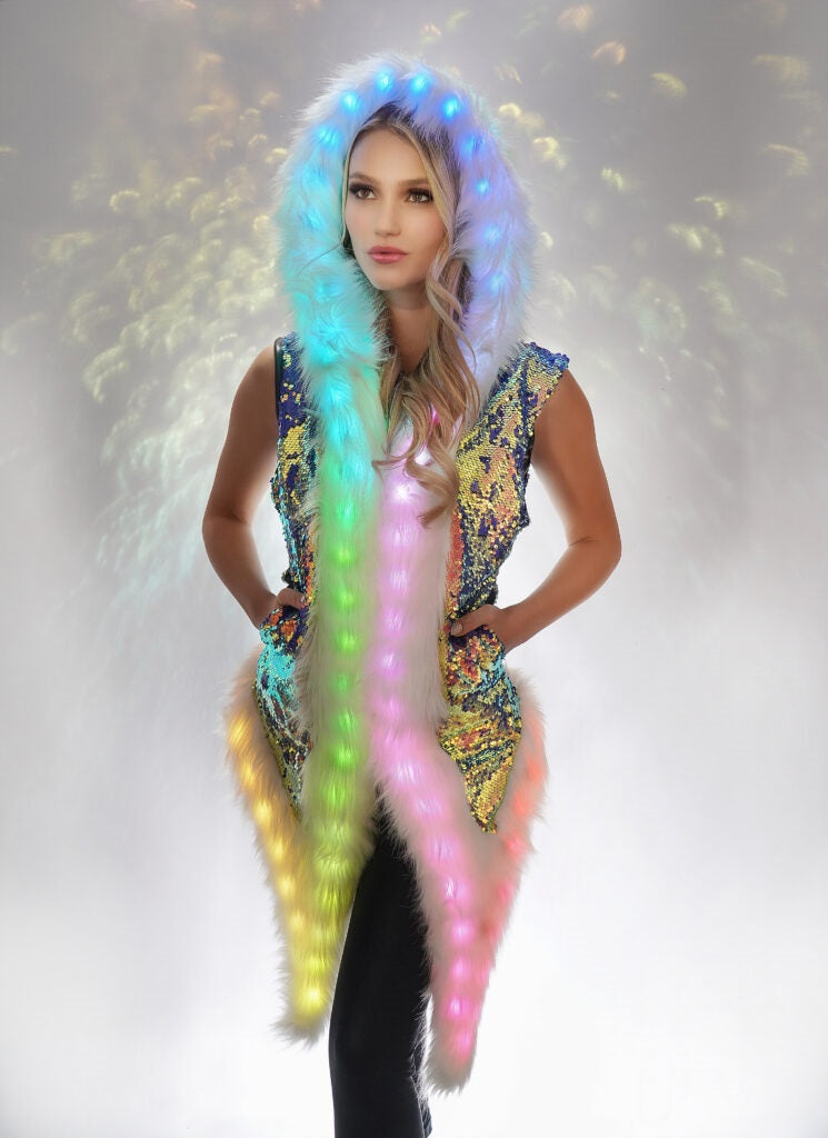 LED Sleeveless Faux Fur Jacket