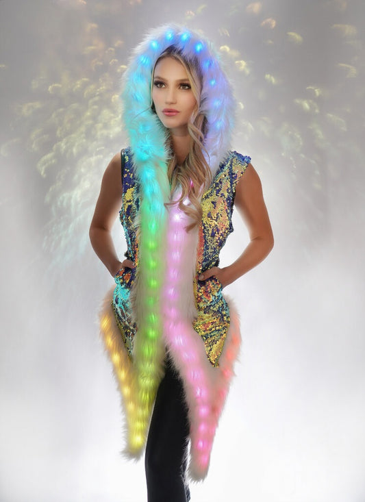 LED Sleeveless Faux Fur Jacket