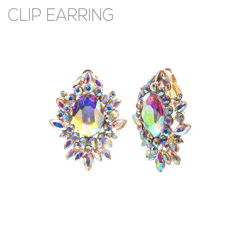 G AB Flower Clip On Earrings