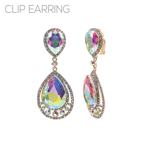 Chandelier Teardrop Clip On Earring  AB