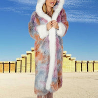 Faux Fur Colorful Long Jacket W Hood