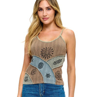 Patchwork Ribbed Tank Top Art Painted