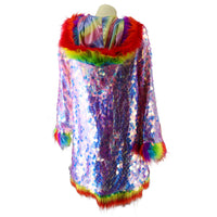 Rainbow Hooded Faux Fur Jacket