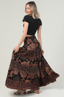 Black Floral Tiered Skirt With Smocked Waist