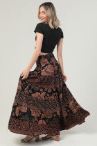 Black Floral Tiered Skirt With Smocked Waist