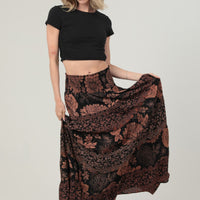 Black Floral Tiered Skirt With Smocked Waist