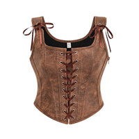 Brown Pleather Front Lace Corset