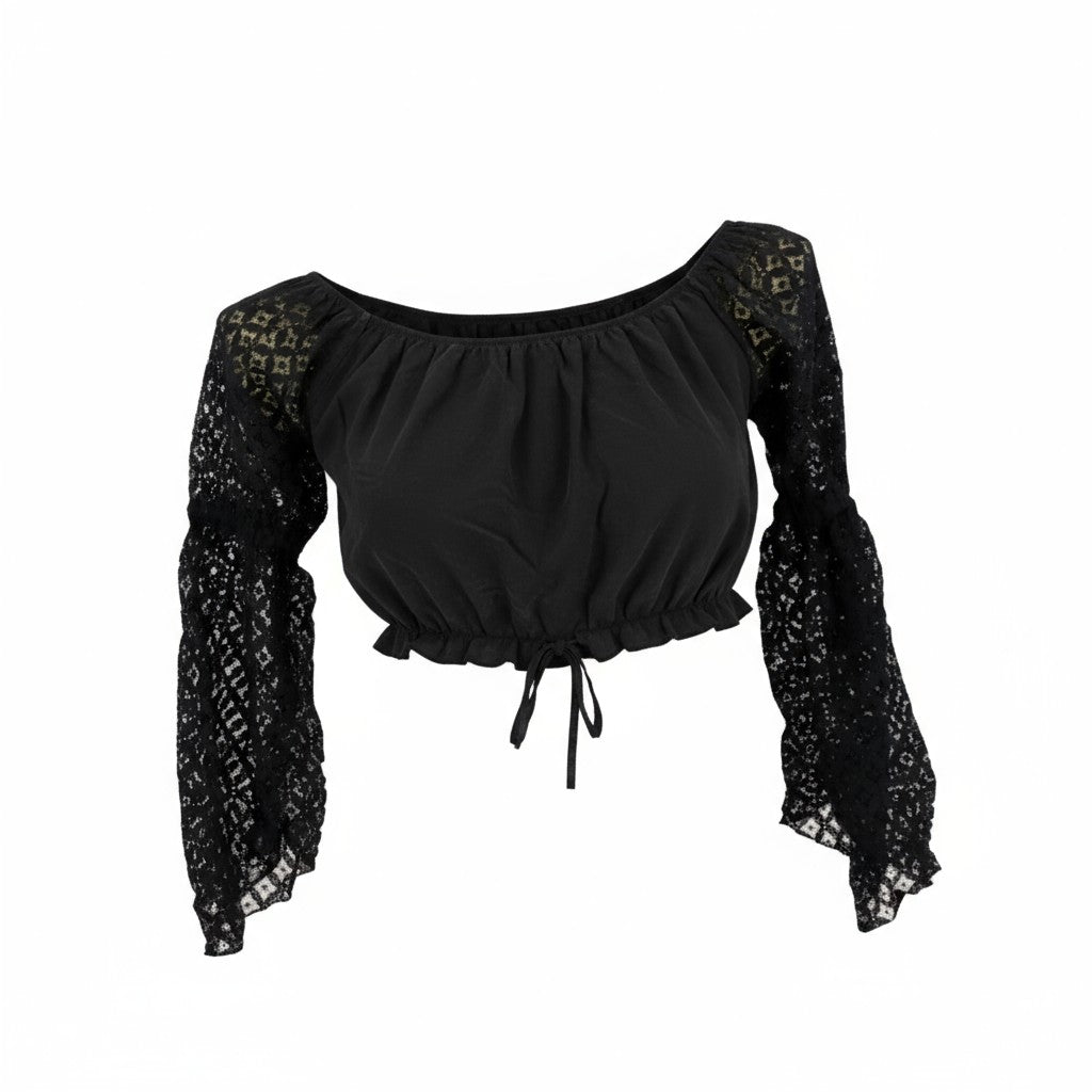 Cotton Top With Crochet Lace Sleeves