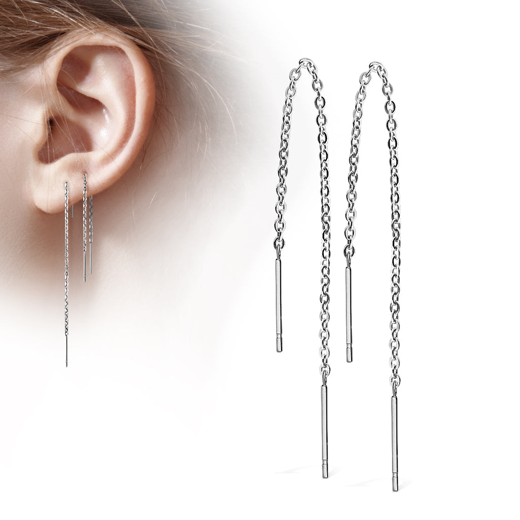 2 Bars On Chain Threader Earrings 20g