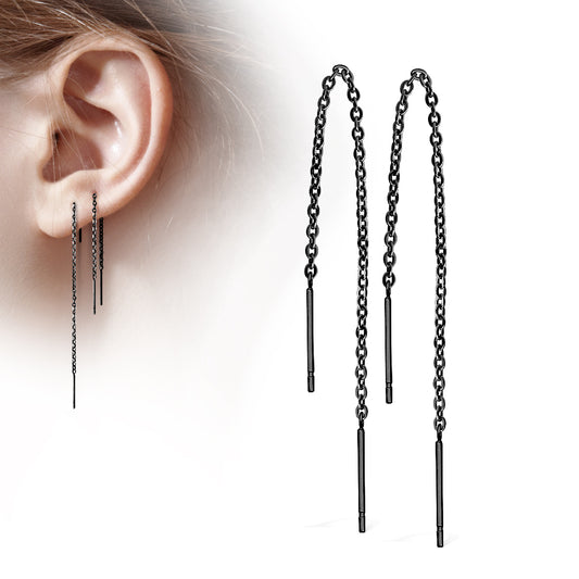 2 Bars On Chain Threader Earrings 20g