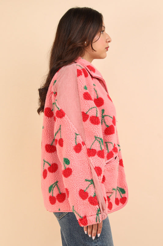 Oversize Printed Fleece Jacket Plus Size