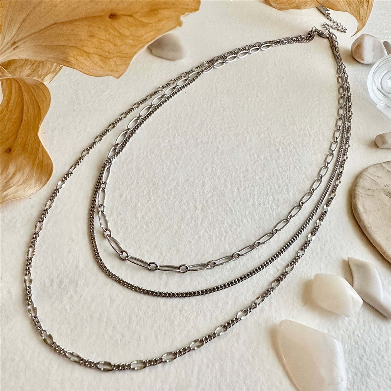 Nanaimo Triple Layer Textured Chain Necklace In Silver