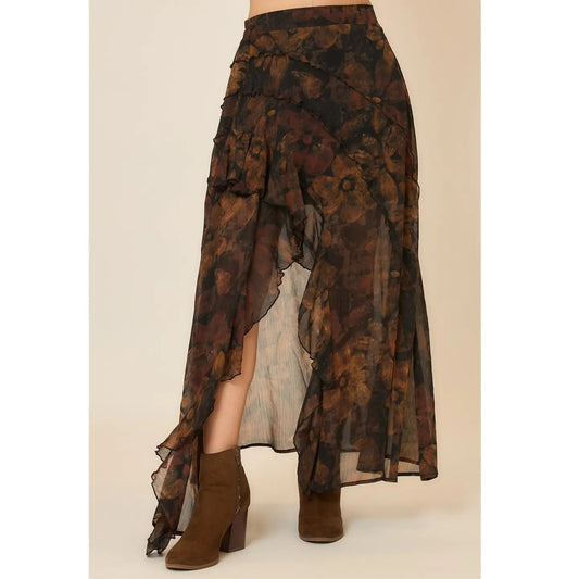 Plus Size Floral Reverse Seam Detail Maxi Skirt
