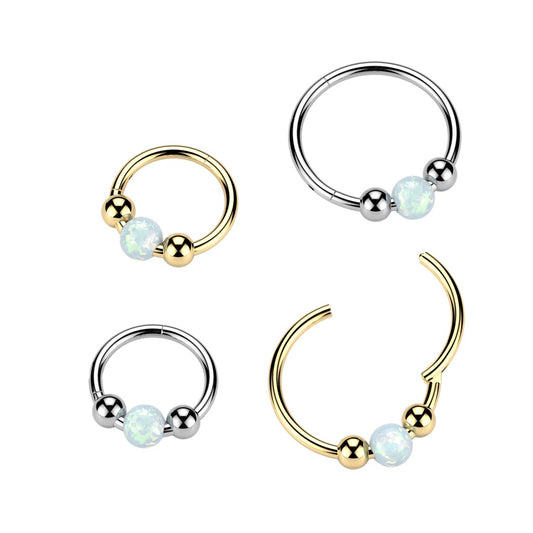 3 Ball 1 Opal Hinged Hoop