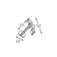 3 Prong CZ Curved Threadless Labret