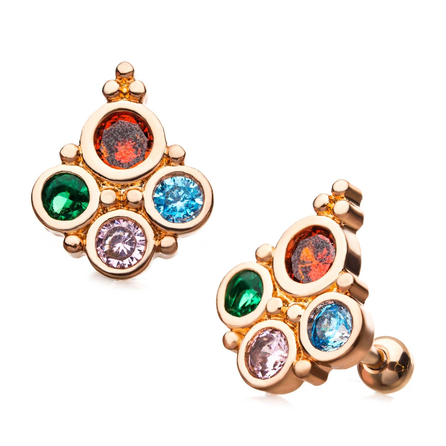 Rose Gold Plated Square Multi Gem Cartilage Earrings