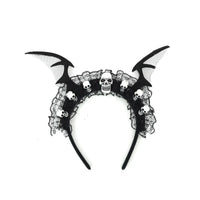 Halloween Batwing Lace Headband with Skull Accents