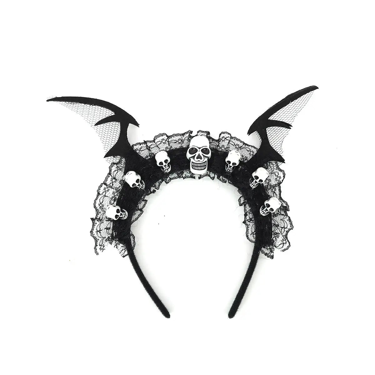 Halloween Batwing Lace Headband with Skull Accents