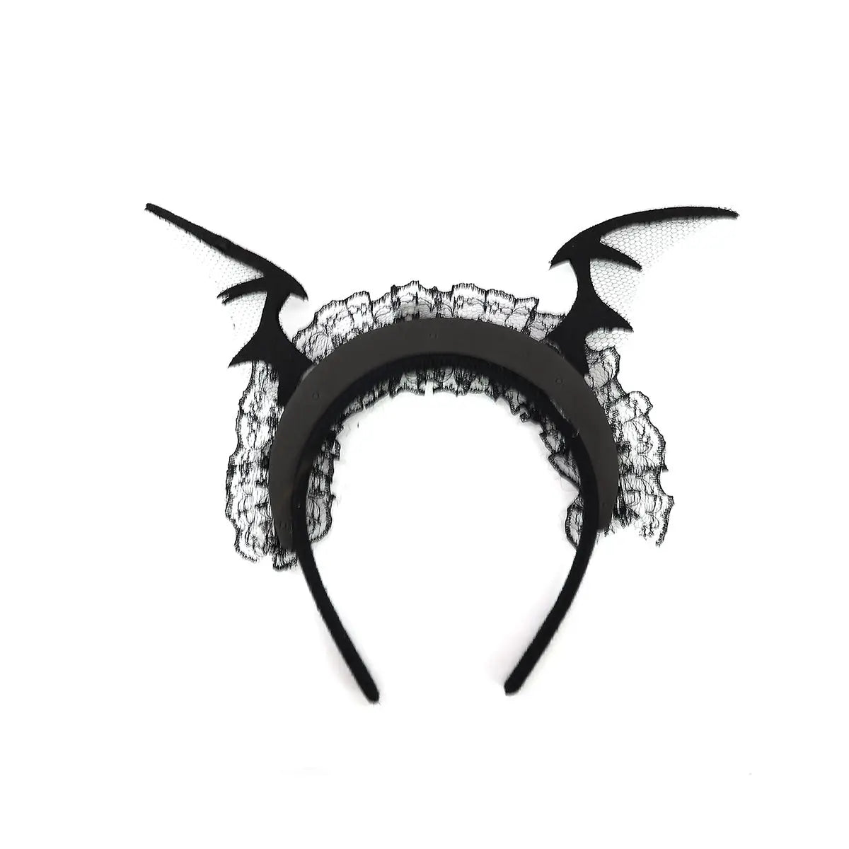 Halloween Batwing Lace Headband with Skull Accents