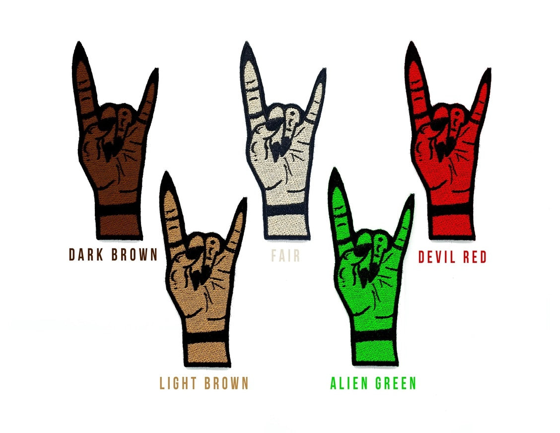 Witchy Metal Horns Iron On Patch Light Brown