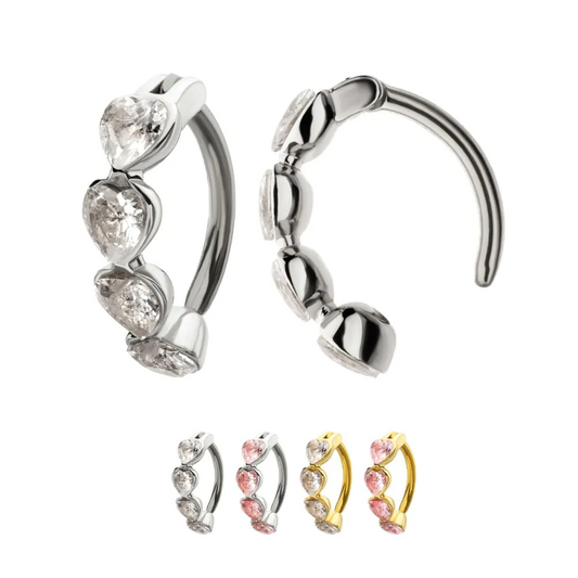 4 Heart Bezel Gem Clicker Navel