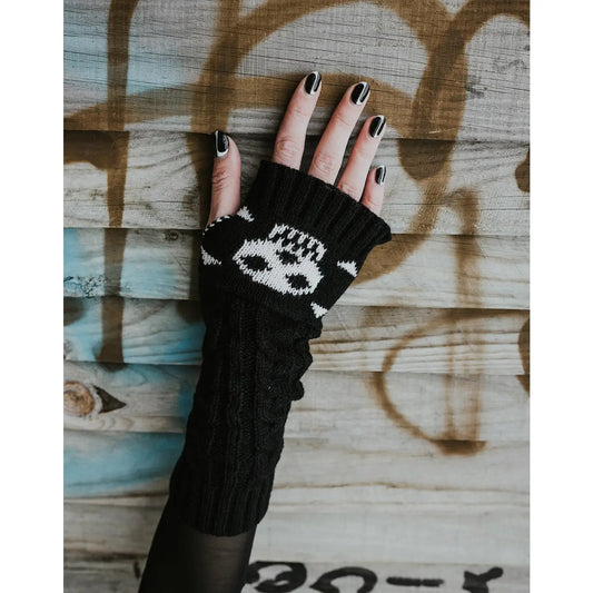 Skull and Crossbones Fingerless Gloves