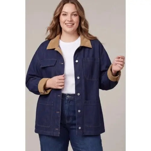 Plus Size Washed Denim Barn Jacket