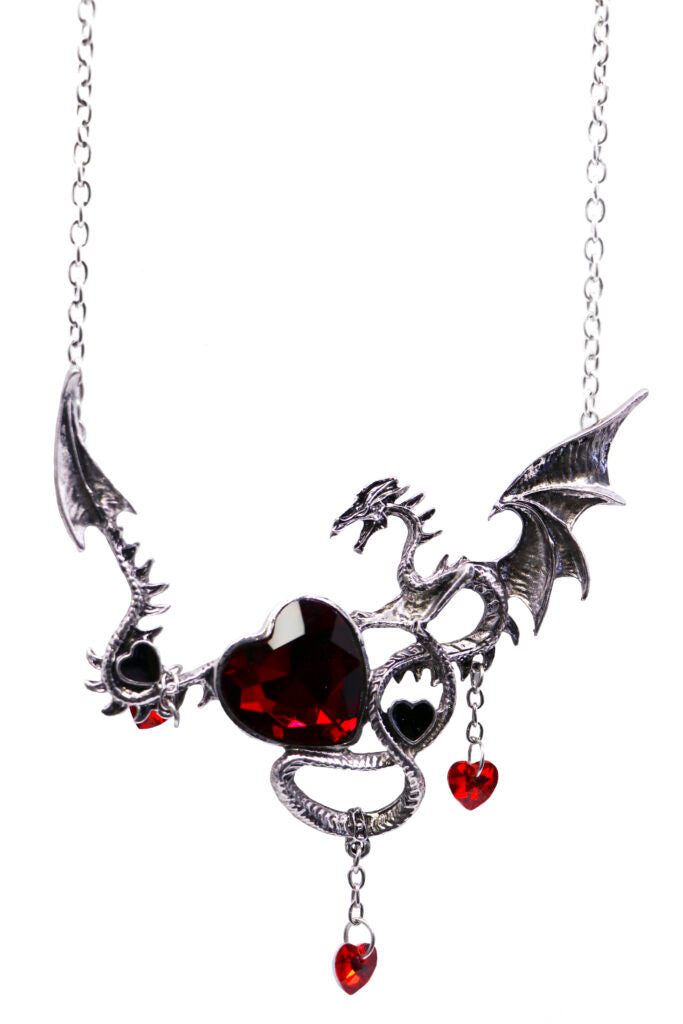 Dragon Necklace With Red Heart Pendant