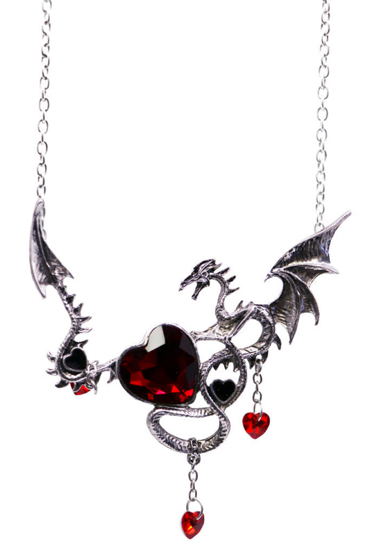 Dragon Necklace With Red Heart Pendant