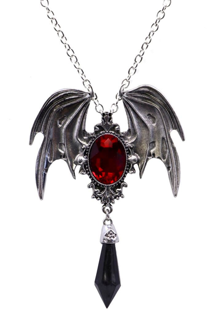 Bat Necklace Red Pendant Black Gem