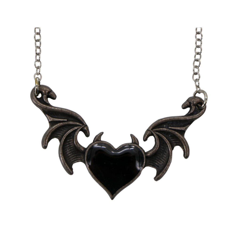 Bat Wing Necklace With Heart Stone