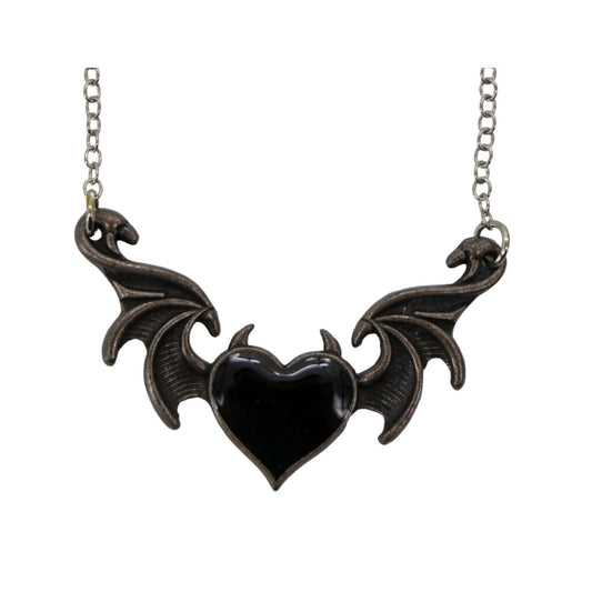 Bat Wing Necklace With Heart Stone