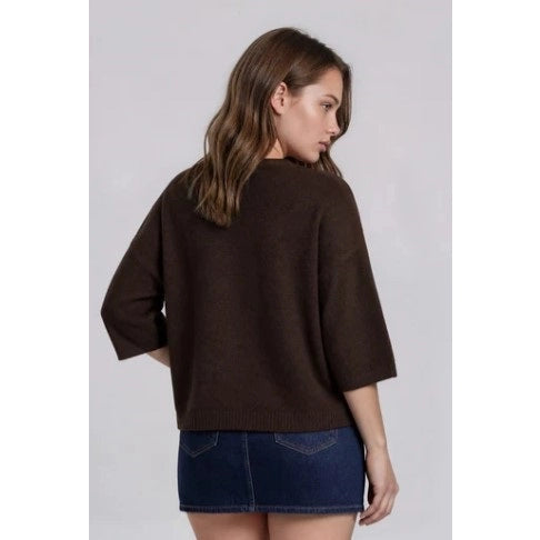 Plus Size Crew Neck Half Sleeve Boxy Pullover Sweater