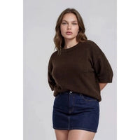 Plus Size Crew Neck Half Sleeve Boxy Pullover Sweater