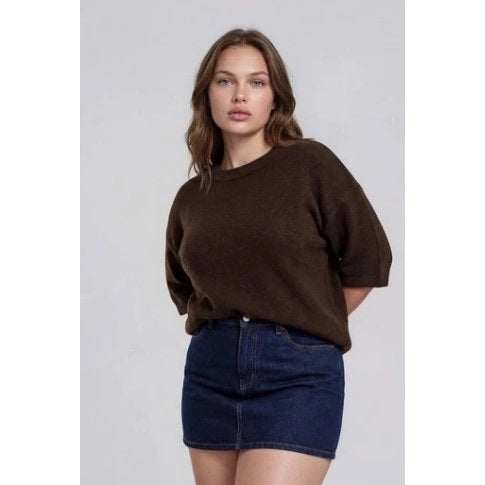 Plus Size Crew Neck Half Sleeve Boxy Pullover Sweater