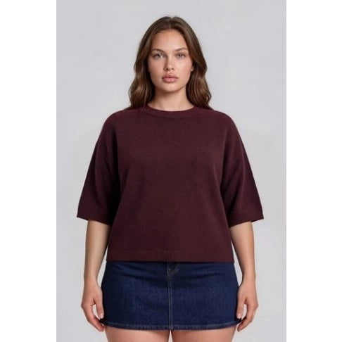 Plus Size Crew Neck Half Sleeve Boxy Pullover Sweater