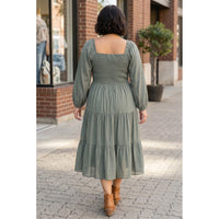 Plus Size Smocked Bodice Long Sleeve Tiered Maxi Dress