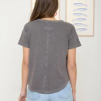 Round Neck Short Sleeve Exposed Seam Knit Top